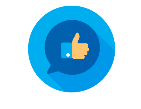 A thumbs up icon within a quote bubble representing a "like" on Facebook