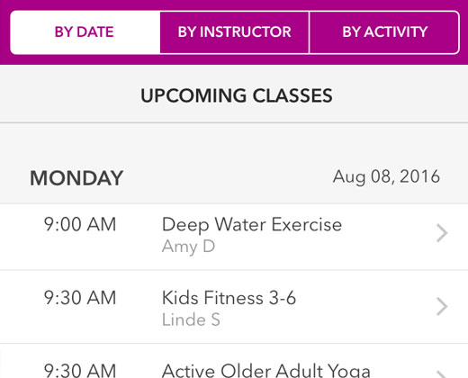 Search for fitness classes