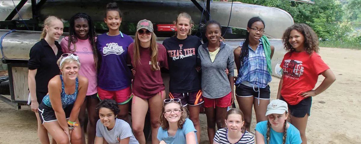 Group of teen girls on a canoe trip