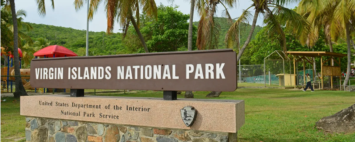 Park sign reading "Virgin Islands National Park"
