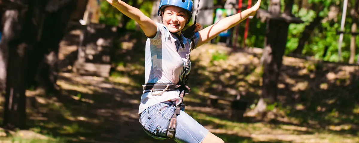 Woman on a zip line
