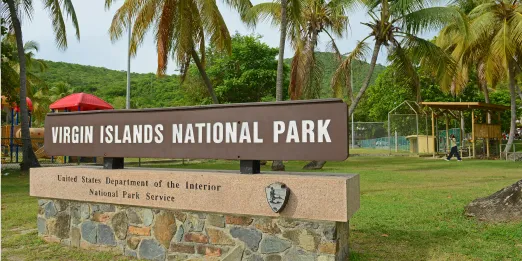 Park sign reading "Virgin Islands National Park"